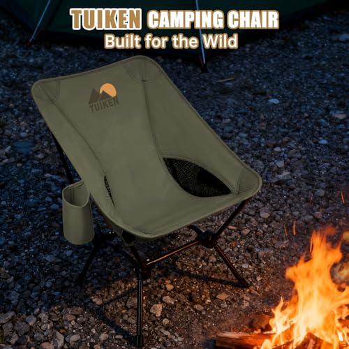 Image of Ultralight Camping Chair Backpacking Chair, Portable Camp Chair with Cup Holder & Storage Bag, Lightweight Compact Folding Chair for Hiking, Travel, Picnic Mountaineering-Gark Green