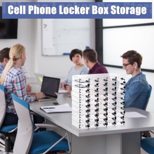 Image of Layhit Clear 50 Slots Cell Phone Locker Box for Classroom Clear Acrylic Cell Phone Storage Cabinet Bin with Door Locks for Classroom School Students Office Factory Employees