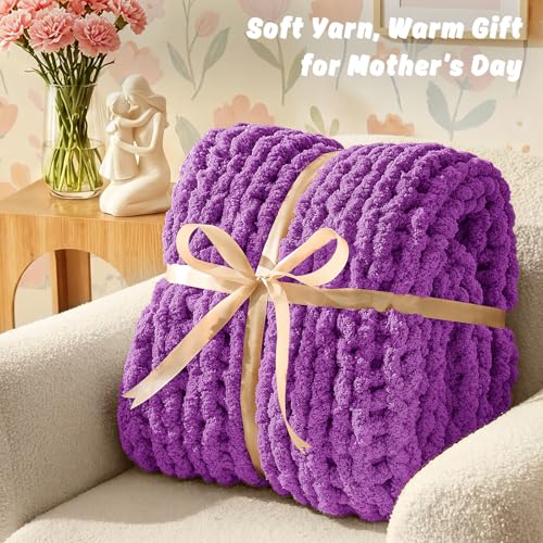 Image of Inhand Grape Purple Chunky Chenille Yarn for Hand Knitting,Thick Bulky Mom Blanket Yarn for Crocheting,Soft Fluffy Yarn for Mother's Day Gifts and Crafts for Women /Grandma,8 Pack (29.5Yds /8.4oz Each)