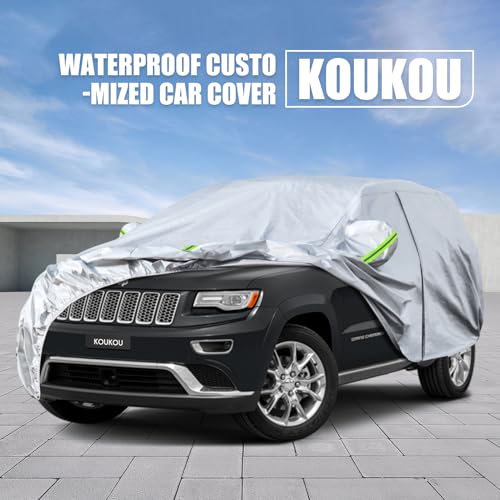 Image of Koukou SUV Car Cover Custom Fit Jeep Cherokee from 2013 to 2025, Waterproof Car Cover All Weather for Automobiles Outdoor Indoor with Zipper Door, Sun Rain Dust Snow Protection.