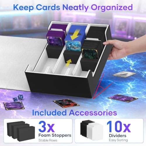 Image of Mlikero Trading Card Storage Box, Bulk Card Storage for 1800+ Sleeved Cards, PU Leather Magnetic Closure Card Organizer with 10 Dividers & 3 Foam Stoppers, Fit for MTG, TCG and Sports Cards