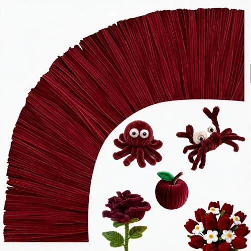 Image of Pipe Cleaners,200Pcs Wine Red Pipe Cleaner Flower Kit,Chenille Stems for DIY Bouquet Festivals Room Decor,Valentine's Day Craft Supplies,Christmas Ornaments,Halloween Fall Decorations for Home Crafts