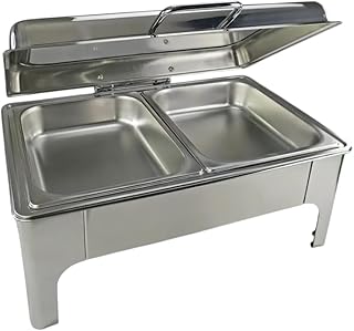 Shoppers Hub PNQ 9L Rectangle 2 Compartment Chafing Dish with Hydraulic Soft Closeand Gel Based Heating for Use in Hotels, Buffets, Restaurants (Size: 36x56x20cm)