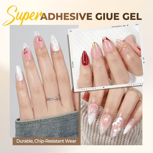 Image of UNA GELLA 9 in 1 Gel Nail Glue for Clear Acrylic Nails Tips 2Pcs 10ml Long Lasting Super Strong Brush on Nail Gel Glue for False Press on Nails Tips Base Blooming Gel, U V Light Required