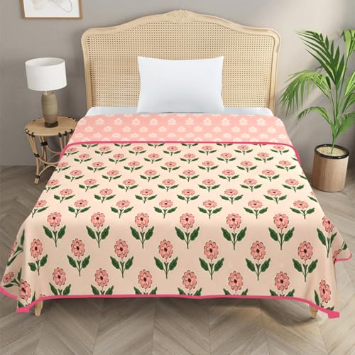 Image of Homestan Reversible All Season Cotton Feel Dohar for Single Bed,Soft Light Weight AC Blanket /Comforter for Summer /Winter /Monsoon (58x86 Inches, Blossom Blush)