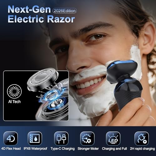 Image of Electric Razor for Men, Cordless Rotary Electric Shaver, Rechargeable Wet & Dry Waterproof Floating Head Shaver, 4D Face Shaving Grooming Tool, Travel Shaving Kit, Ideal Gift for Men（Blue
