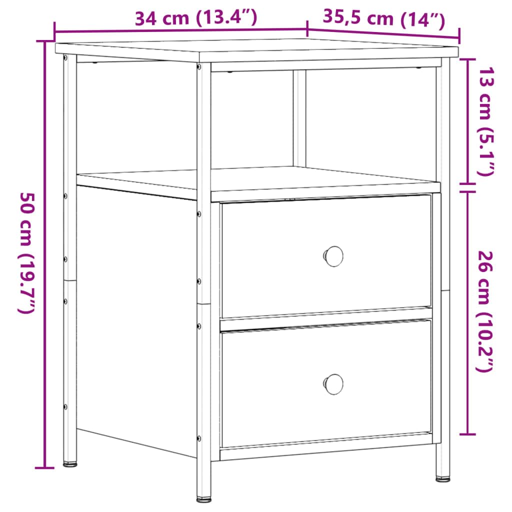 vidaXL Comodino Rovere Artigianale 34x35,5x50 cm in Legno Multistrato