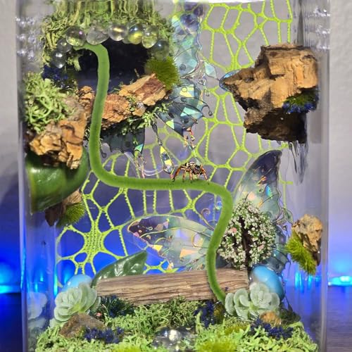 Image of 8PCS Jumping Spider Enclosure Accessories, Jumping Spider Web with Magnets, Jumping Spider Accessories Climbing Toy, Jumping Spider Enclosure Decor (Green and Khaki)