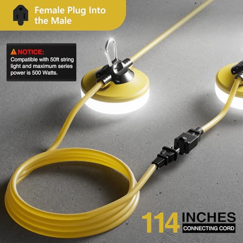 Image of LED Construction String Lights 100FT, 10000 LM, 5000K Daylight LED String Work Lights, 100W Temporary Lighting for Job Site Outdoor Indoor, IP65 Waterproof Temporary Construction Lights, ETL Listed