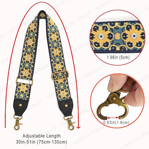 Image of Purse Straps Replacement Crossbody Handbag Adjustable Jacquard Embroidery Wide Guitar Strap