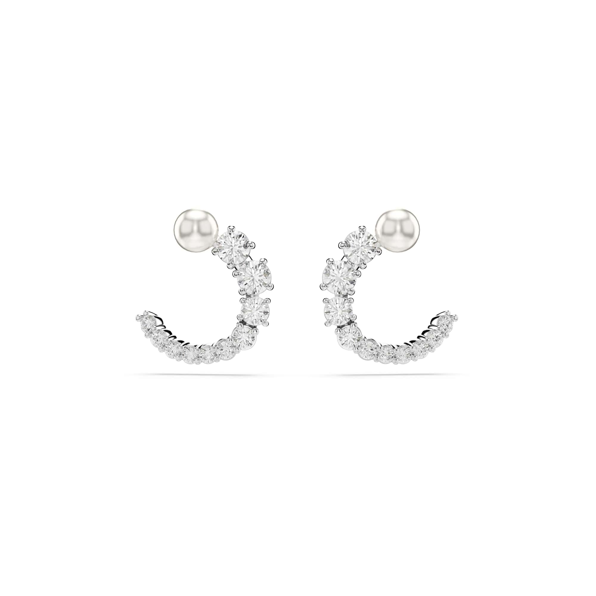 Swarovski Women's Silver Matrix Rhodium Plated Circle Pearl & Crystal Earrings 5692260 In
