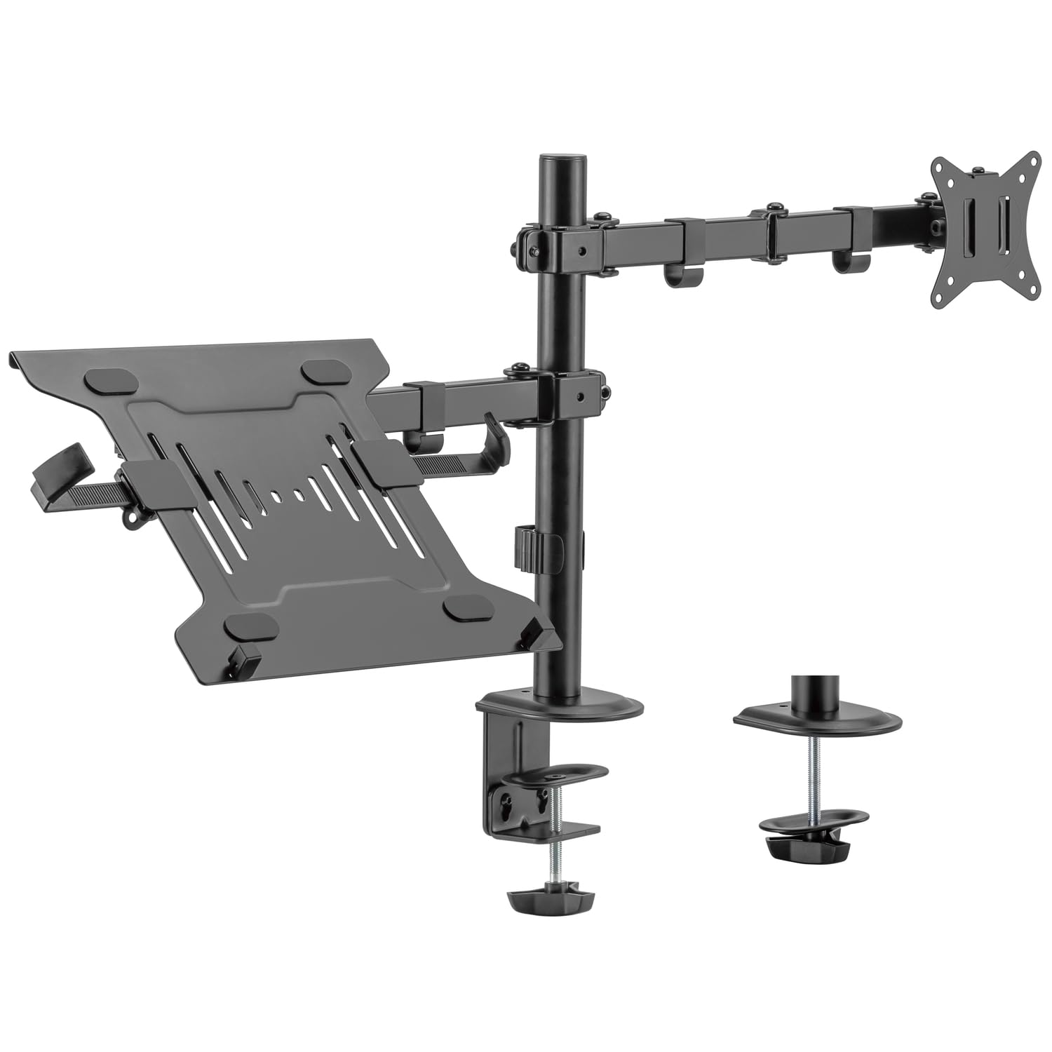 Ewent Supporto Monitor Braccio con Vassoio per Laptop per Schermo LED LCD da 13 a 32 Pollici, Inclinazione Rotazione Supporto Ergonomico da Tavolo con Morsetto, Dimensioni VESA: 75x75-100x100 mm