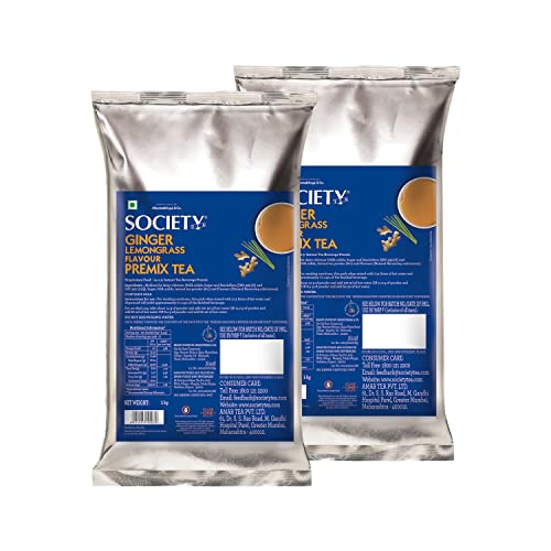 Image of Society One Minute Tea | Ginger Lemongrass Flavour | Made with Lemongrass & Ginger | Flavoured Instant Tea | 1 kg Pouch | Pack of 2