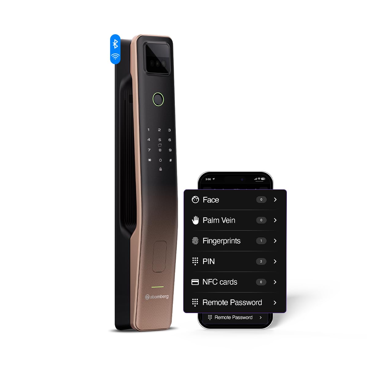Atomberg Cypheo Elite Smart Door Lock I Wi-fi Enabled | 8 Ways Unlocking | Free Installation | 2 Yrs Warranty | Face| Palm | Fingerprint | PIN | OTP | NFC Card | Atomberg Home App | Key | Rose Gold-image-26