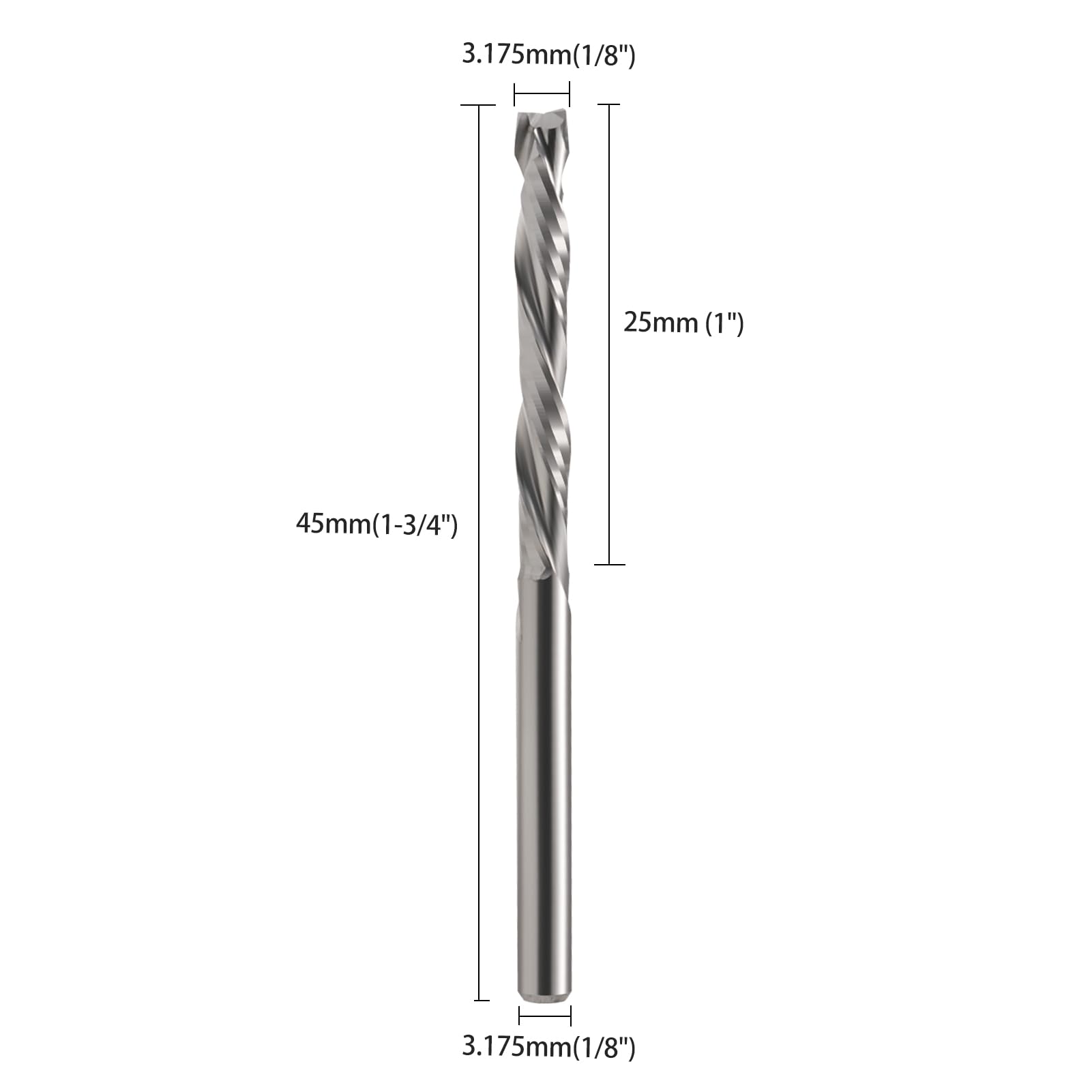 EU_HOZLY 3. 175 x 25 mm UP & DOWN cięcie dwóch fletów spiralnych mechanizm z węglików spiekanych przecinak narzędziowy do CNC Router Kompresja Drewniane Bity Opakowanie zawiera 10 sztuk