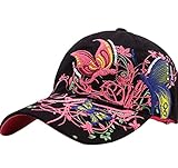 TININNA Unisex Sombrero,Respirable Snapback Gorra de béisbol Floral y Mariposa de Bordado de Colores la Motocicleta Cap .-Negro