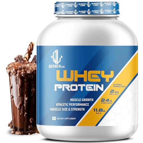 Image of QUENCHLABZ Whey Protein Powder - 2KG Chocolate | 24g Protein, 11.8g EAA, Added Digezyme | Supports Muscle Growth, Recovery & Performance | Best Whey Protein for Weight Loss & Lean Muscle Mass