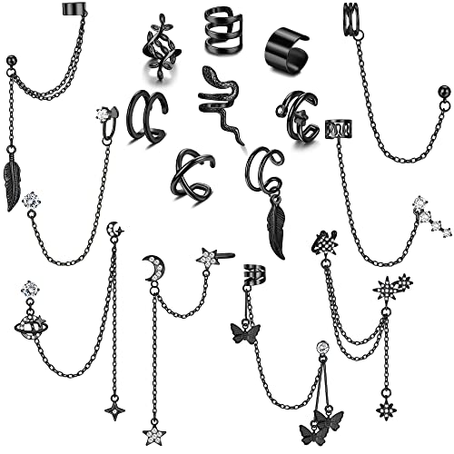 Jstyle Ear Cuff Earrings for Women Cuff Chain Earring Clip On Helix Cartilage Wrap Cuff Earring Non Pierced Adjustable