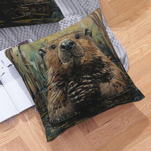 Housse de coussin castor idéale pour décoration de chalet et canapé cosy - 8