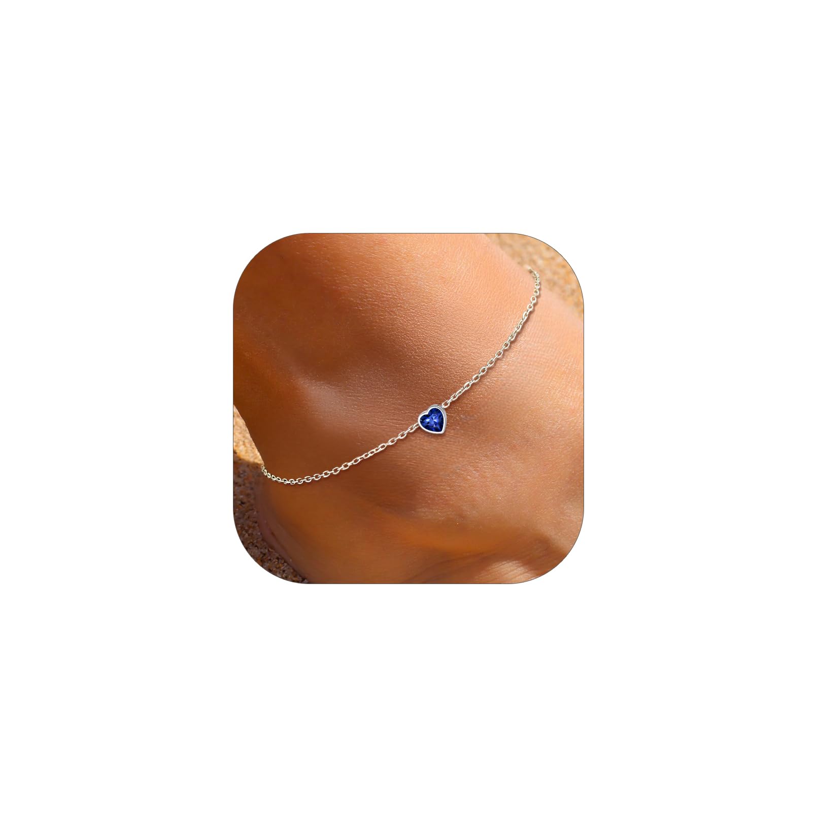 ChicSilver 925 Sterling Silver Birthstone Heart Anklet