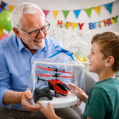Image of KIDZYMON RC Helicopter with Hand Gravity Sensor, Flying Remote Control Toy, Rechargeable with 3D Light & Safety Sensor for Kids Age 4+ Years, Pack of 1, Cherry Red Colour