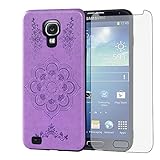 Asuwish Compatible with Samsung Galaxy S4 Case and Tempered Glass Screen Protector Thin Slim TPU Flower Rugged Leather Cell Phone Cover for Glaxay S 4 Gaxaly 4S Galaxies GS4 I9500 Women Men Purple