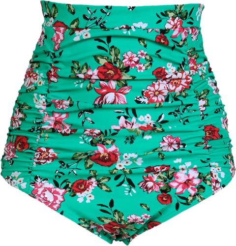 Image of COCOPEAR Women's Ruched High Waisted Bikini Bottom Retro Vintage Swim Short Tankinis