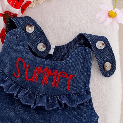 Image of Baby Girl Clothes Newborn Summer Outfits Cute Ruffled Romper Infant Suspender Skirt Set Headband 0-18 Months