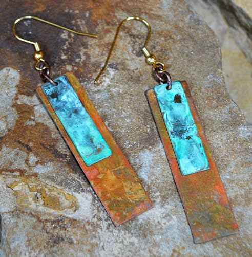 Elaine Coyne Verdigris and Earth Patina Bohemian Chic Elongated Rectangle Earrings2