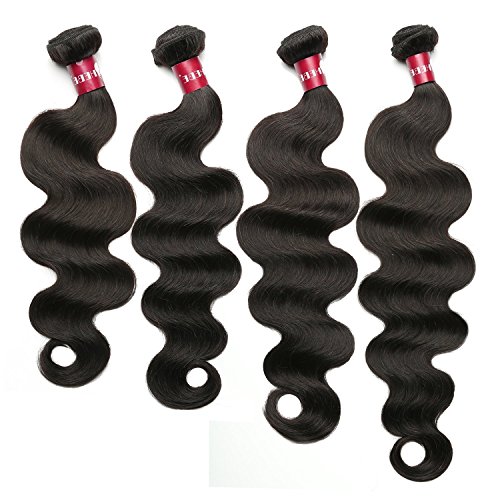 HEBE 10A Peruvian Hair 4 Bundles 18 20 22 24 Inches Peruvian Body Wave Hair Bundle 100% Unprocessed Virgin Human Hair Weave Extensions Natural Black Can be Dyed