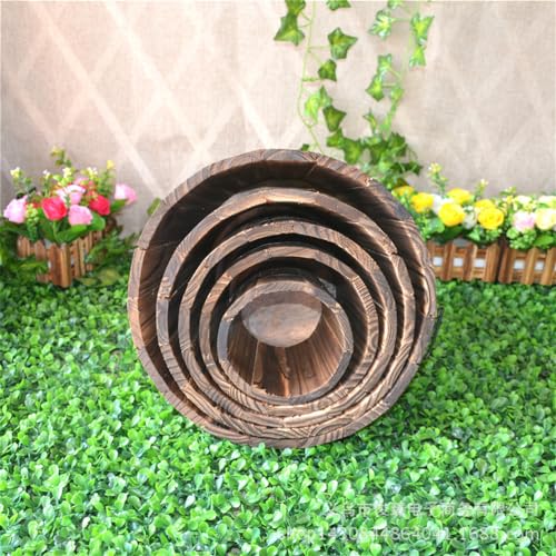 Image of Healeved Wooden Round Barrel Flower Pot Planter with Breathable Bottom Hole for Home Office Garden Decor 7.08X5.9 Inches
