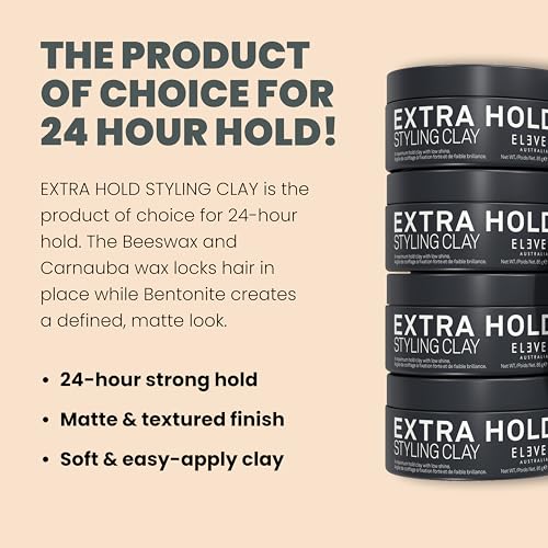 ELEVEN AUSTRALIA Extra Hold Styling Hair Clay for Men and Women - Maximum Hold, Matte Finish for Texture, Long-Lasting Definition, Ideal for Short to Medium Hair - 3 oz