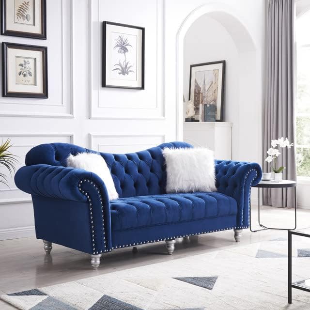 Blue Velvet Couch Set Modern Luxury Living Room Furniture Chesterfield Loveseat Sofa Chair