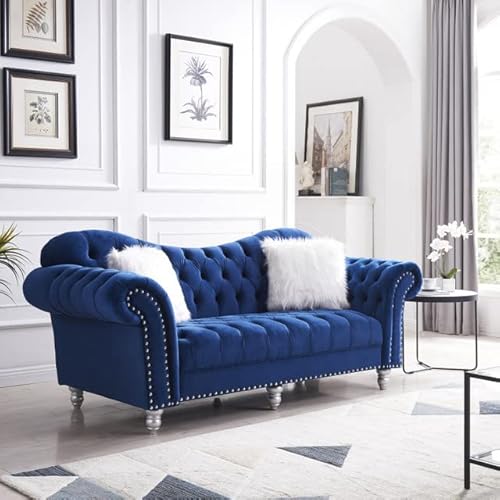 Kiss The Krown Blue Velvet Couch Set Modern Luxury Living Room Furniture Chesterfield Loveseat Sofa Chair #TOP4