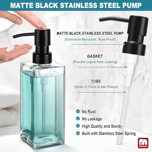 Image of GMISUN Glass Soap Dispenser with Stainless Steel Pump, Clear Hand Soap Dispenser for Bathroom, 12 fl oz /350ml Refillable Dish Dispenser for Kitchen, Modern Liquid Soap and Lotion Bottle for Countertop