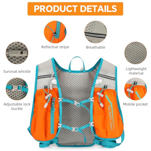 Image of Proberos 5L Hydration Backpack Vest with 2L Water Bladder, Quick Dry Nylon Mesh Pack for Men Women, Tactical Water Bag, Ultra Lightweight Outdoor Gear Backpack, Hiking, Trail Running-Orange
