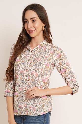Image of COTLAND Fashions Jaipuri Cotton Floral Printed Shaded Shirt for Women (Top Style)