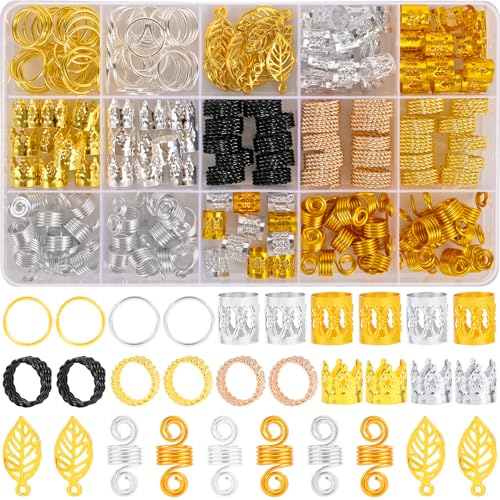 200PCS Hair Jewelry for Braids Accessories, Hair Beads for Braids, Gold Hair Accessories, Metal Gold Braids Rings Cuffs Clips for Dreadlock Accessories Hair Decorations