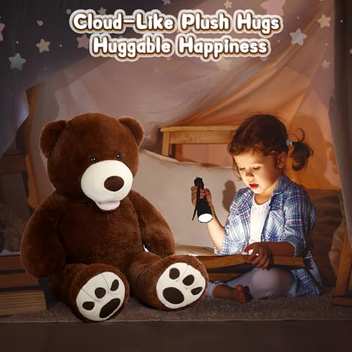 Image of MorisMos Giant Teddy Bear with Big Footprints Big Teddy Bear Plush Stuffed Animals Dark Brown for Boy,Children,Boyfriend 39 Inches