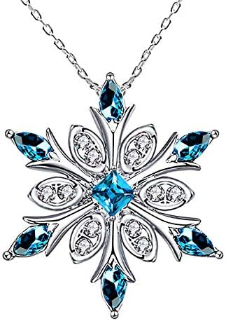 Elensan Women's 925 Sterling Silver Blue Crystals Snowflake Pendant Fashion Necklace Collarbone Chain