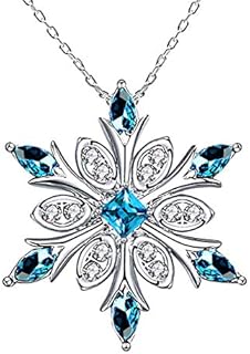 Elensan Women's 925 Sterling Silver Blue Crystals Snowflake Pendant Fashion Necklace Collarbone Chain