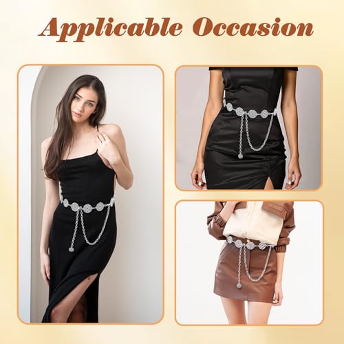 1 PCS Western Chain Belt Concho Belts for Women Country Belts Metal Waist Chain Belt Boho Chains 70s Concert4