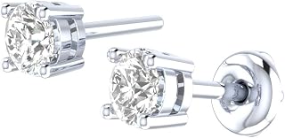 1/3 ct to 1.00 cttw IGI Certified Round Diamond Solitaire Stud Earrings in 14K White Gold with Push Backs