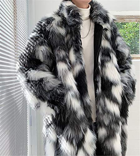 HZCX FASHION Men's Fluffy Faux Fur Coat Long Thicken Soft Cotton Overcoat4