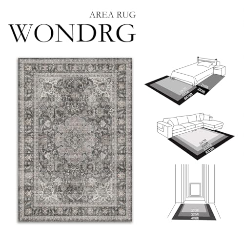 2x3 Washable Black Grey Vintage Area Rug for Entryway Non-Slip Low Pile Traditional Carpet Retro Distressed Vacuumable Door Mat Small Throw Rug for Entrance Bathroom