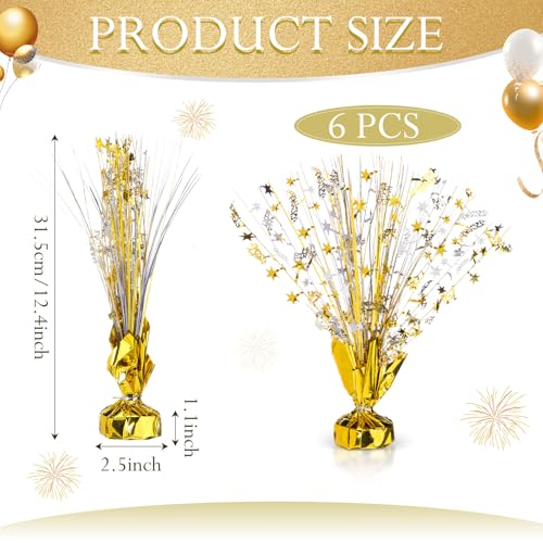 Image of Canlierr 6 Pcs Metallic Foil Spray Centerpiece Party Happy Birthday Gold and Silver Small Star Table Decorations Burst Centerpieces with Emerald Willow Suitable for Birthday Party Season Holiday