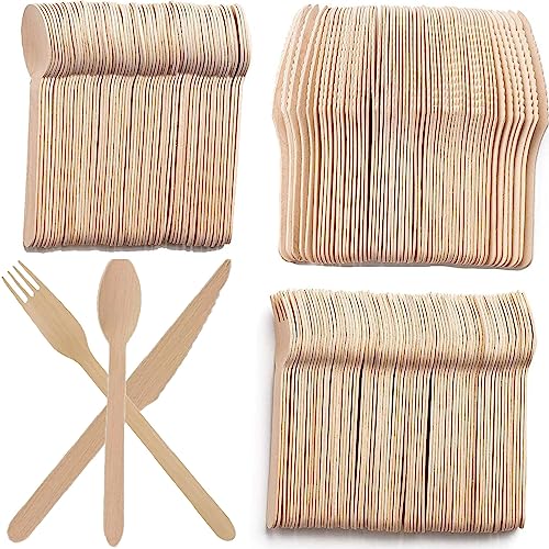 Cubiertos Madera, 100 Piezas Biodegradables: Cuchillo, Cucharas y Tenedores de Madera, Adecuados para Cumpleaños, Picnics, Camping, Barbacoas