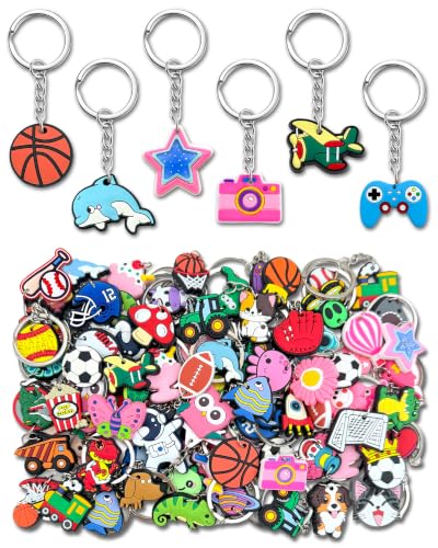 30PCS Random Cute Cartoon Keyring Bulk Pack | All-Different Mystery Keychains for Prizes Incentives Birthday Gifts Basket Stuffer (30PCS)