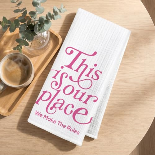 Image of Hanamiya Na This is Our Place We Make The Rules Hand Towels 24x14 Inch, Preppy Reusable Dish Towels for Kitchen Decor, Funny Waffle Weave Absorbent Hand Towel, Girly Gifts for Women Mom