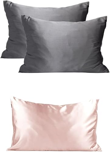 Kitsch Satin Pillowcase 2pc (Charcoal) & Satin Pillowcase 1pc (Blush) with Discount
